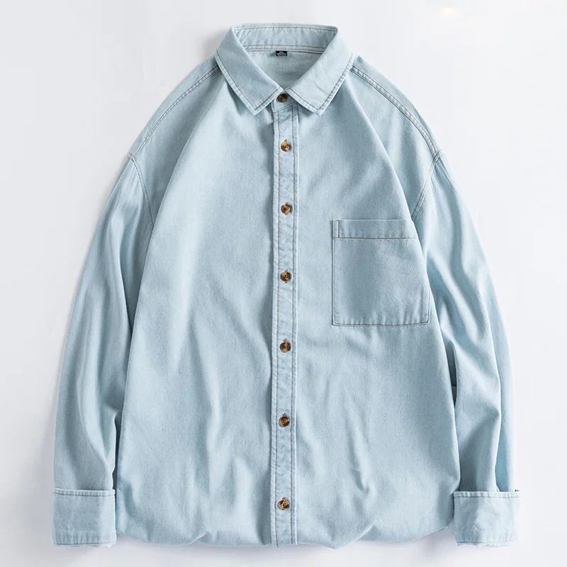 القطن قميص دينيم الرجال طويلة الأكمام ملابس خارجية الشباب قميص معطف كلية الاتجاه غير رسمي الملابس 2025 ربيع الخريف الجينز Z1 #1