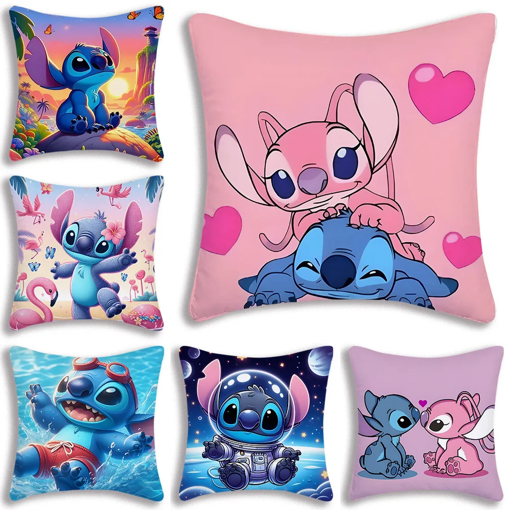 Anime cute Stitch Disneys Pillow Covers Cartoon Sofa Decorative Home Double-sided Printing Short Plush Cute Cushion Cover