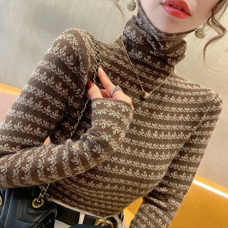 

Свитер с высоким воротником в стиле ретро, нижняя рубашка, женский топ в осенне-зимнем стиле