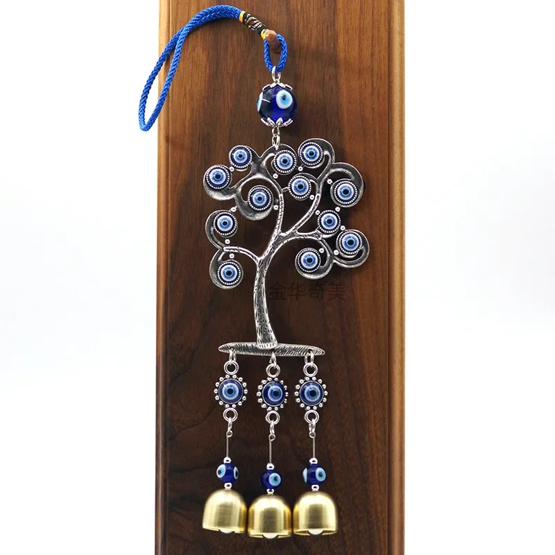 Middle East Turkey Devil Eye Blue Ward Off Evil Bead Tree of Life Tassel Bell Wind Chimes Pendant Amulet Mascot Feng Shui Decor