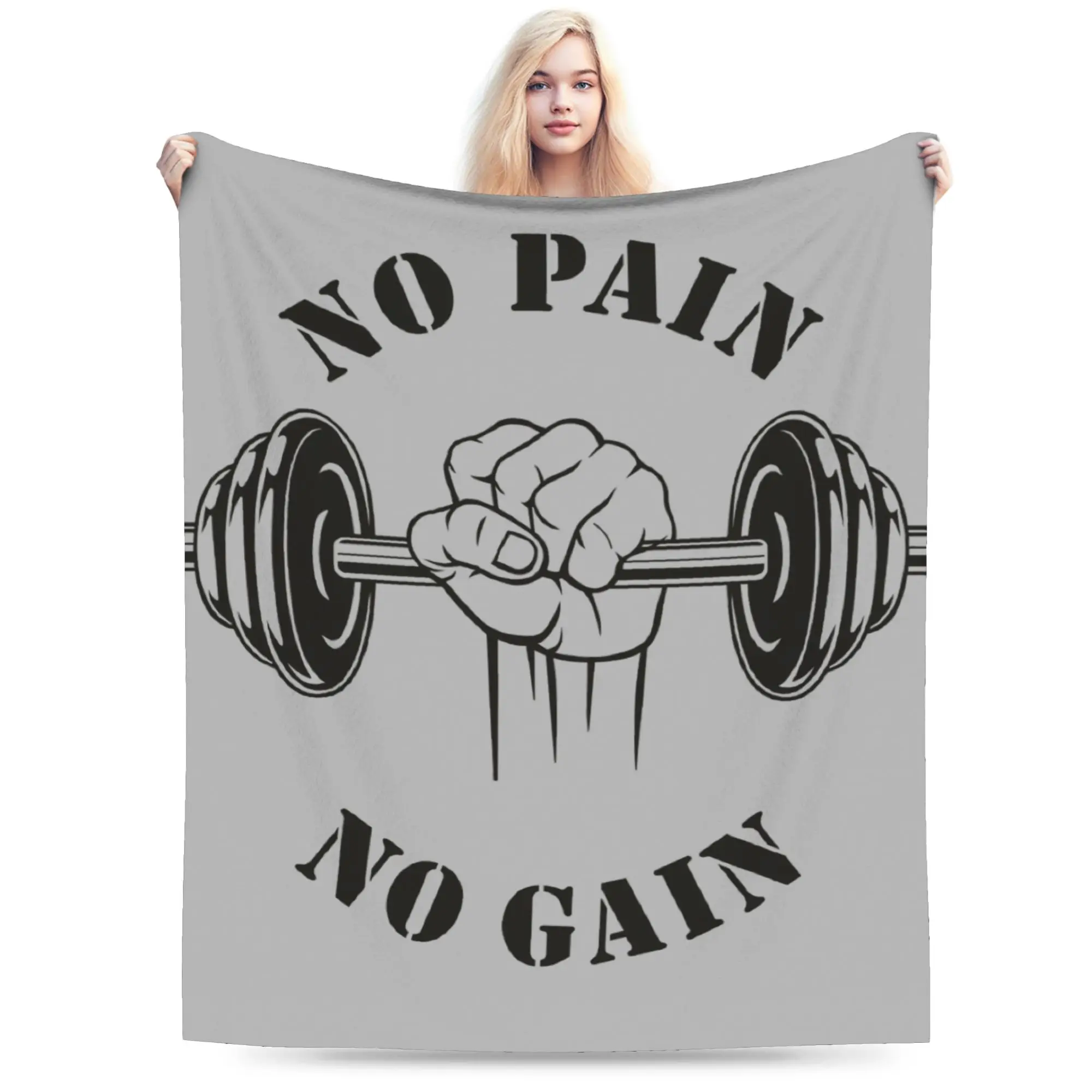 Custom No Pain No Gain Blankets Warm Flannel Bodybuilding Fitness Gym Throw Blanket for Bed Couch Bedspread