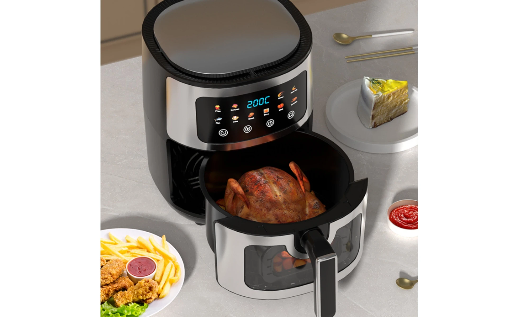 6 L Air Fryer Viewing Window Digital Fryer Countertop Cooker Temperature Display Kitchen Appliance Press Controls 6 L Air Fryer Viewing Window Digital Fryer Countertop Cooker Temperature Display Kitchen Appliance Press Controls