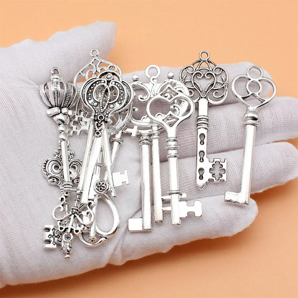 Accessories For Jewelry Antique Silver Color Key Charms Collection  Handmade Components 12pcs