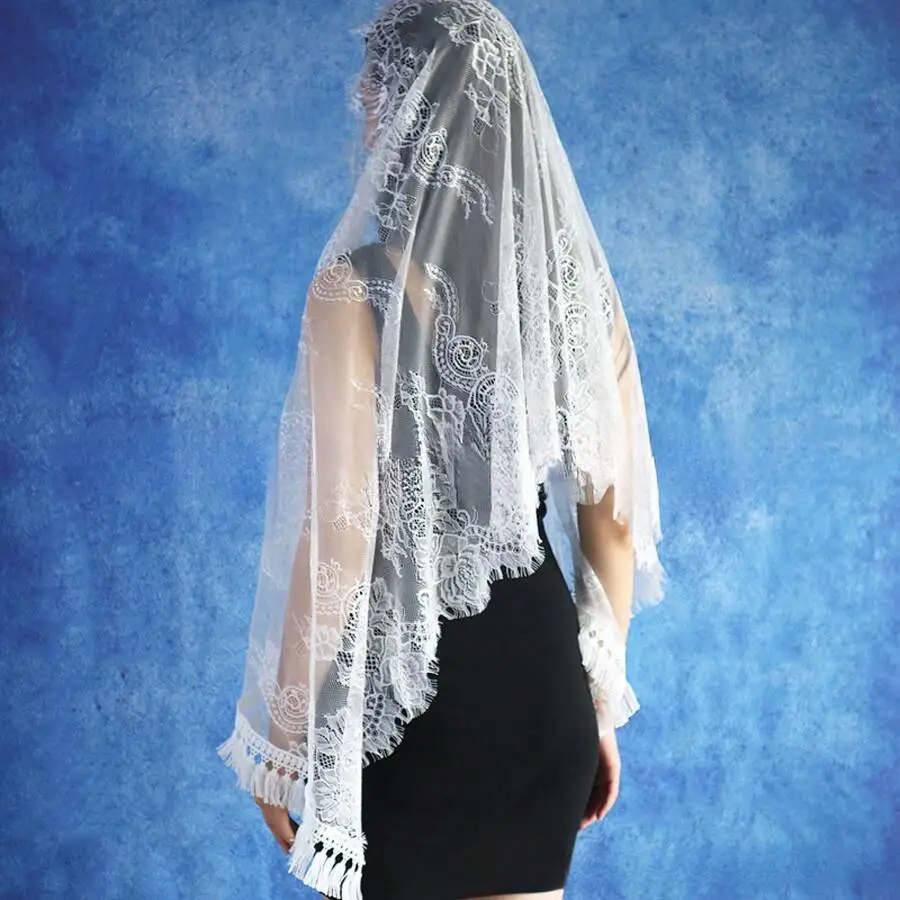 

White Lace Tassel Bridal Shawl Veil Headscarf For Women