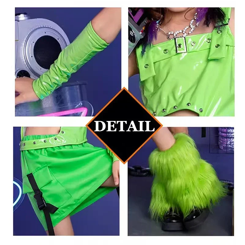 

Catwalk Show Stage Costume For Girls Green Jazz Dance Outfit Kpop Clothing Concert Performance Wear Hip Hop Dancewear DL10900