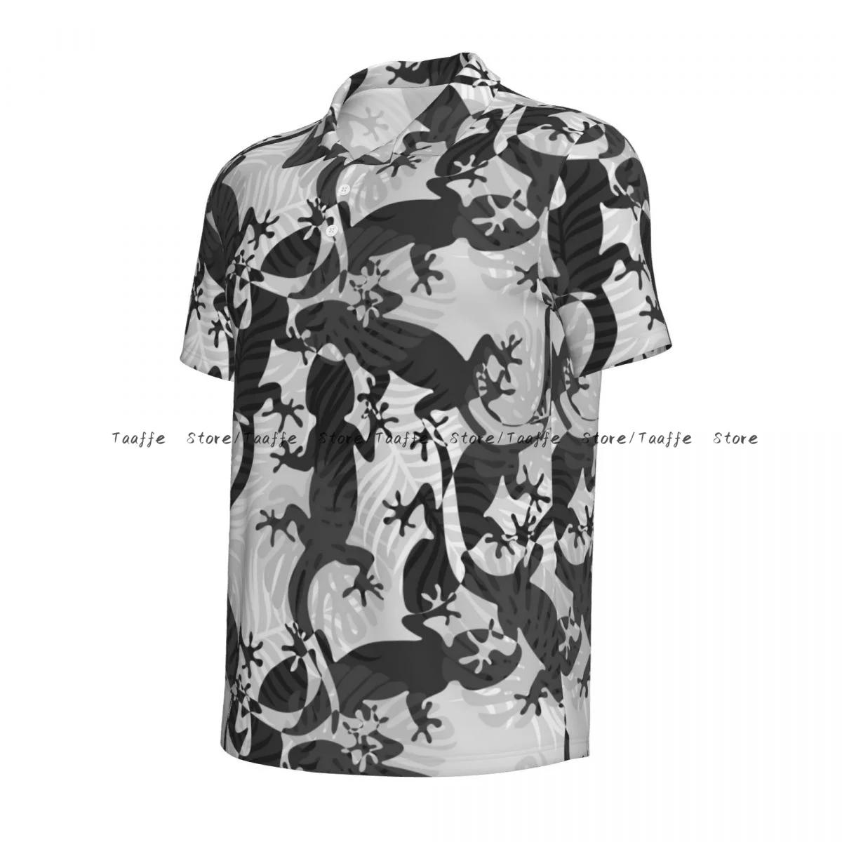 Men's Polo Shirt Abstract Tropical Lizards And Palm Leaves Business Casual Lapel Short Sleeve T-shirt top