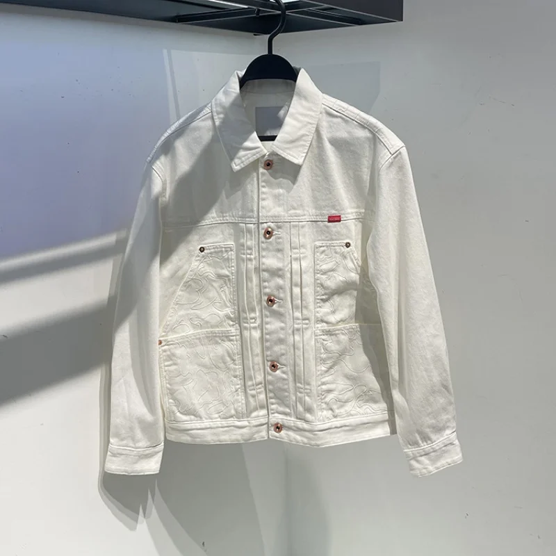 

Original Design Spring 2025 Denim Jaet Casual Embroidered Waed Collar Men's Faion Outerwear Breathable Long Sve