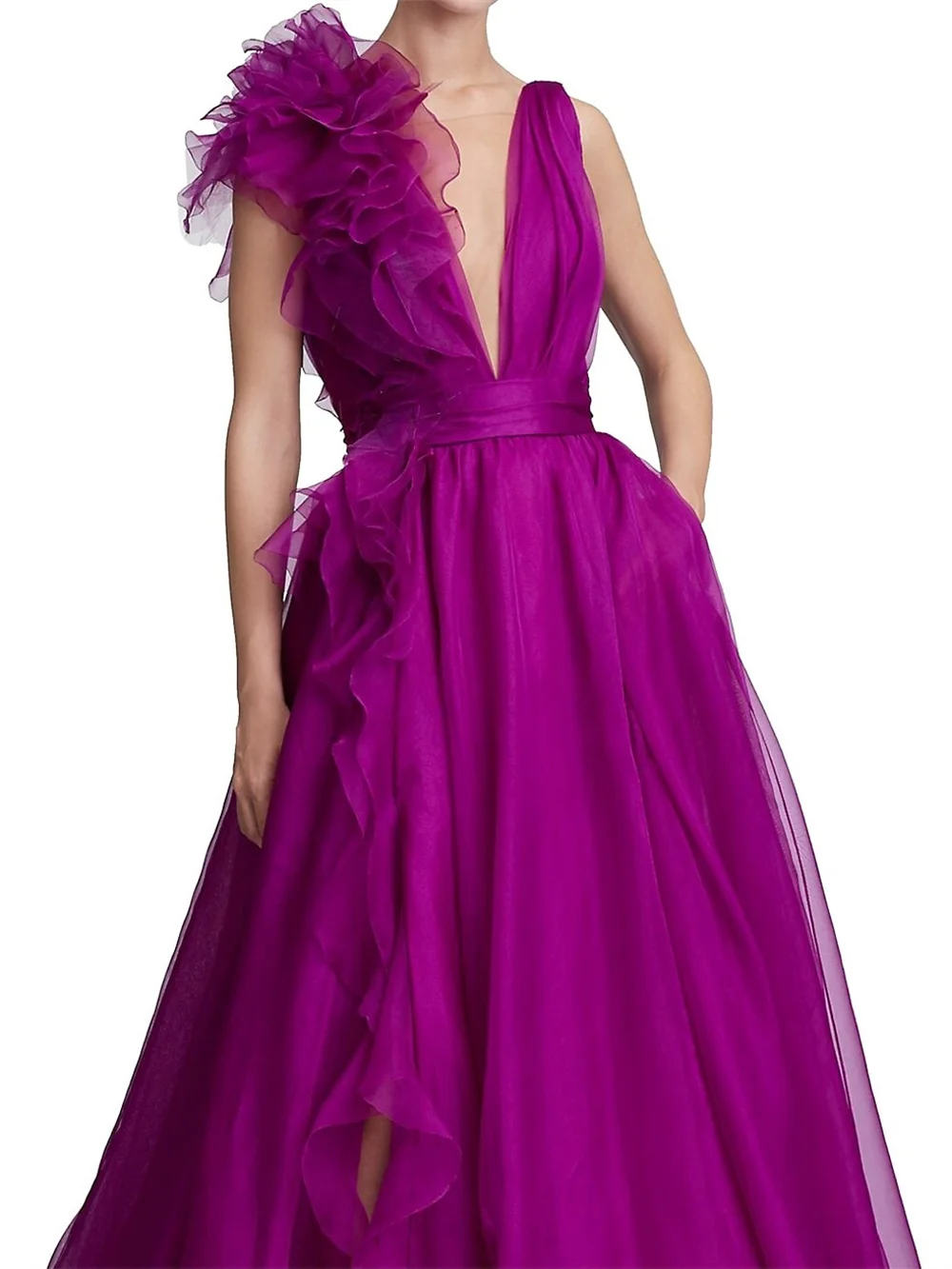 Amanda Purple V-Neck Prom Dress, Vestido sem mangas, Vestido de festa, Organza, Bola, Decote V, 2023