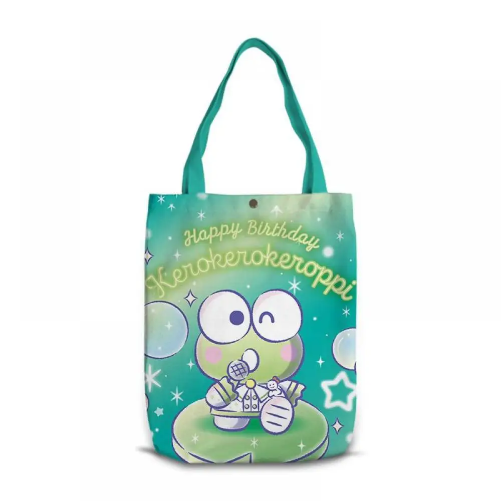 Sanrio Kero Kero Keroppi canvas handbag Environmental protection shopping bag Single shoulder handbag Large capacity storage bag