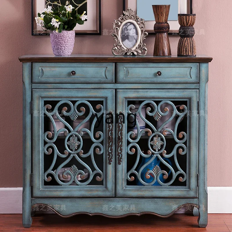 

LMM carved dining side multi-functional storage Mediterranean style entrance retro solid wood locker