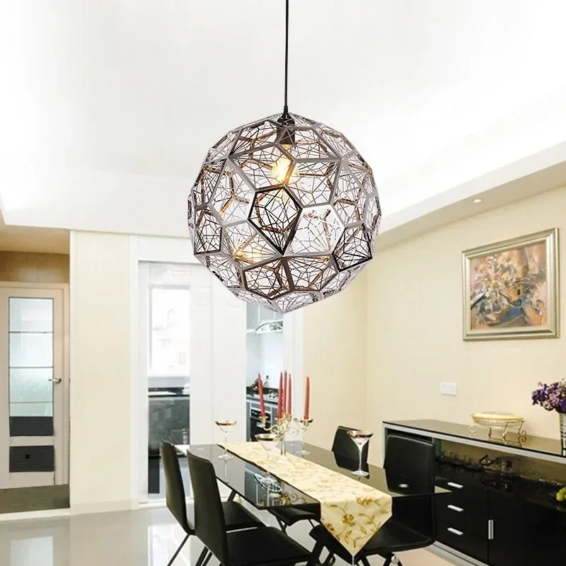 Italy Modern Gold Copper Silver Etch Web Pendant Lights Art Diamond Ball Stainless Steel Dining Room Bedroom Hanging Lamps