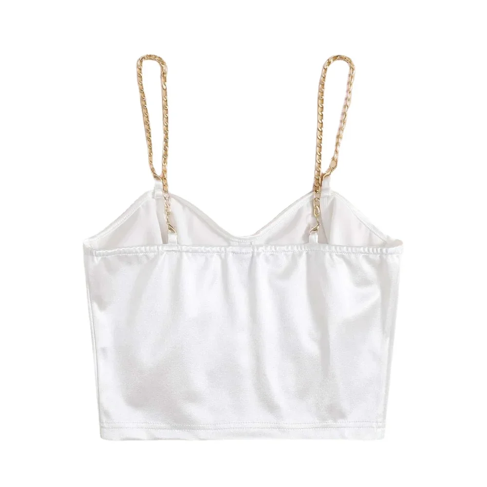 Metal Chain Tank Top Solid Halter Crop Tops Women Summer Camis Backless Camisole Fashion Casual Tube Female Sleeveless Vest Y2K