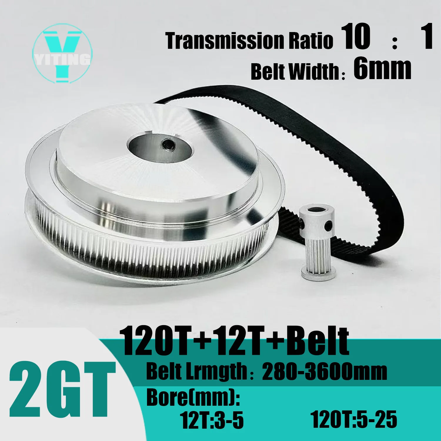 

2GT 2M 120Teeth 12T Kit 12Teeth 120T Timing Belt Pulley Set Belt Width 6mm Bore 3~25mm 10:1 Wheel Synchronous Pulley Belt Kit