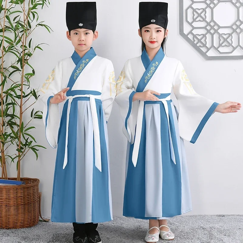 Chinese Mantel Oude Geleerde Student Kostuums Kinderen Volwassen Kimono China Traditionele Vintage Etnische Cosplay Kid Kostuum Hanfu