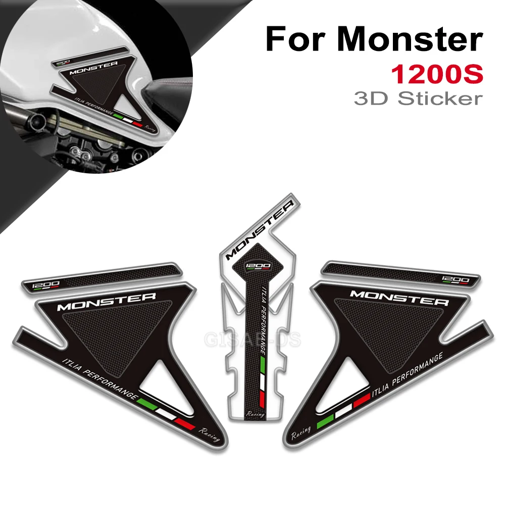 

For Ducati Monster 1200 S R 1200S Motorcycle 3D Tank Pad Gas Tank Grips Side Stickers Knee Grips Protectors Decal Kit
