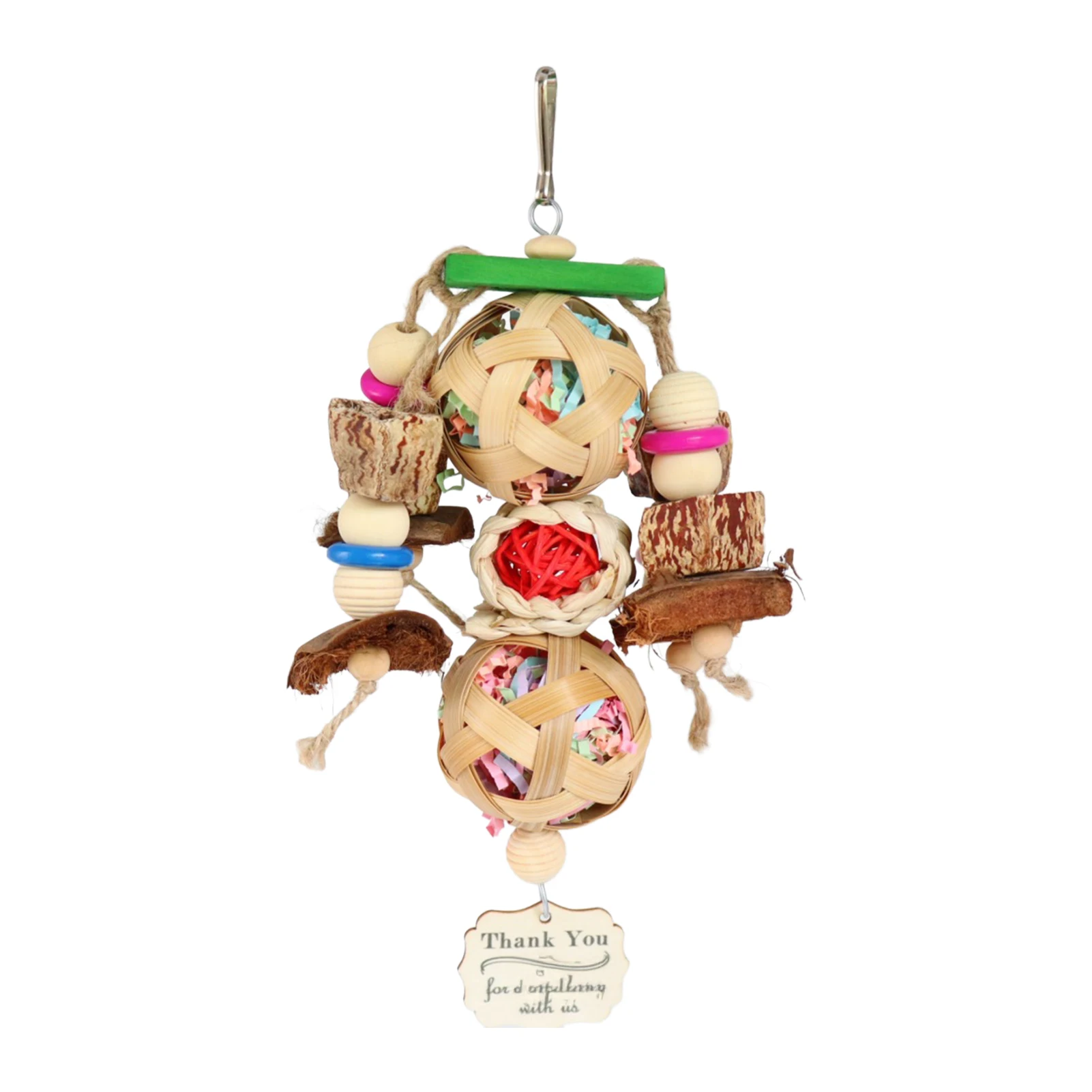 Holzspielzeug für Papageien, Käfigspielzeug, Kauspielzeug aus natürlichen Pflanzenfasern, Futtersuche-Spaß mit Papayastiel, Tannenzapfen, Maispelzball – Detail 6
