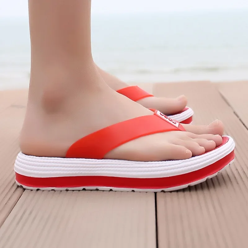 2021 Summer Dance Women Casual Massage Durable Flip Flops Beach Sandals Female Wedge Shoes Striped Lady Room Slippers