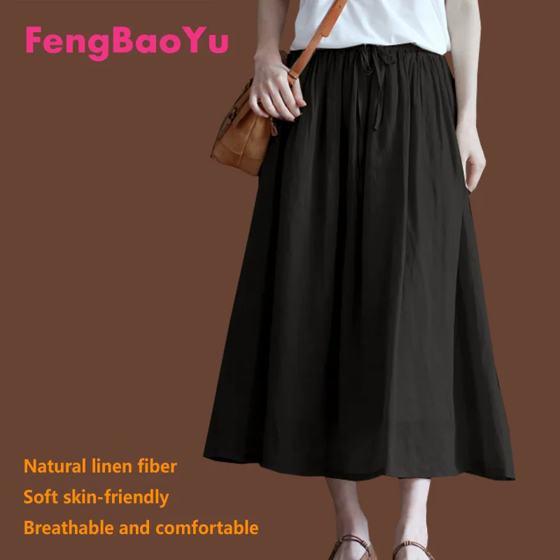 Fengbaoyu Linen Spring and Summer Lady's Bust Skirt Retro Literary White Medium-length Skirts for Women All Kinds of Comfort 5XL