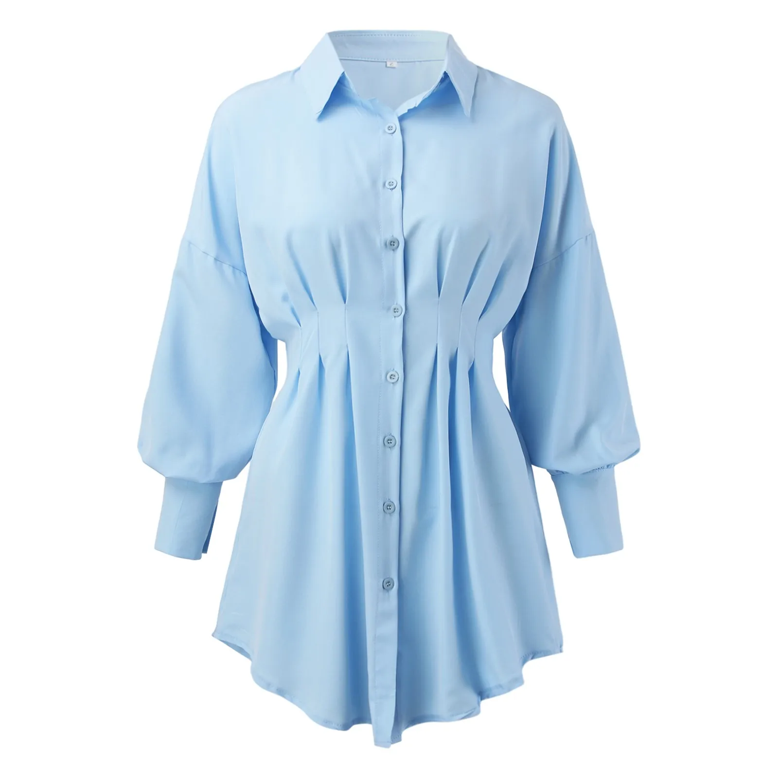 2024 Summer Pleated Shirt Dress Fashion A-Line Single Breasted Casual Dress Turn-Down Collar High Waist Solid Trendy Mini Dress