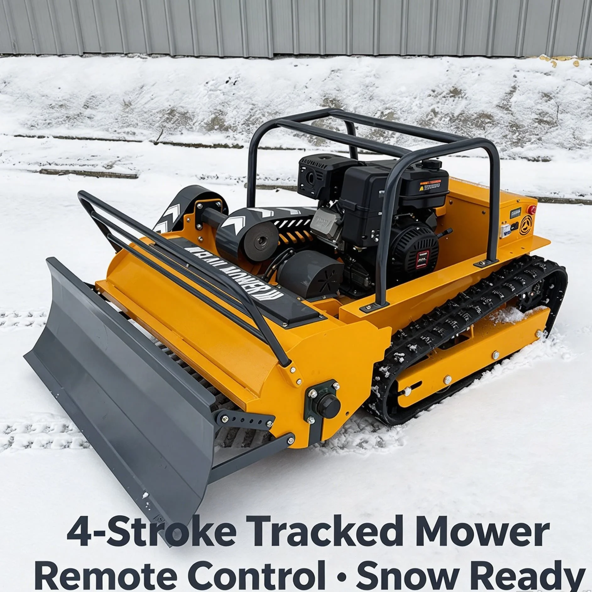 Customized park wasteland wireless rc robot lawn mower with snow shovel, stable startup performance under low temperature