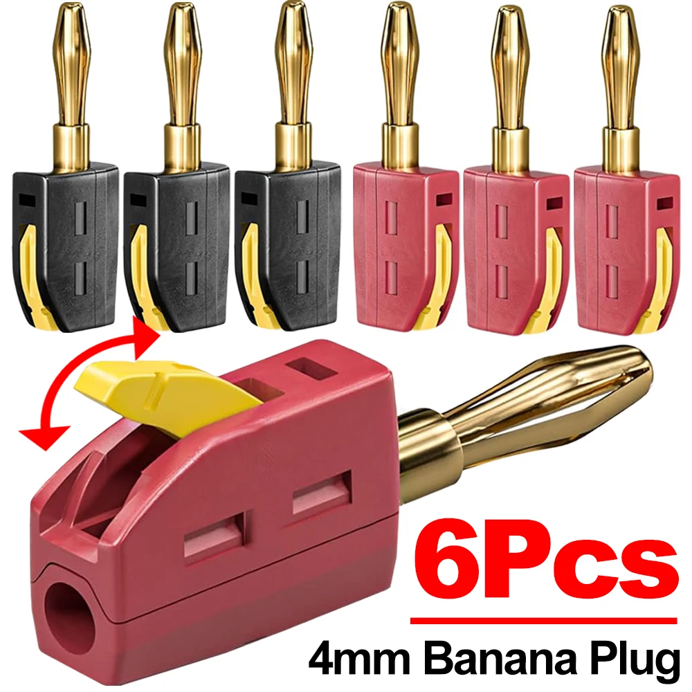 1-6PCS Banana Plugs High Current Quick Connect Gold-Plated None Solder Audio Copper Speakers Amplifier Banana Connectors