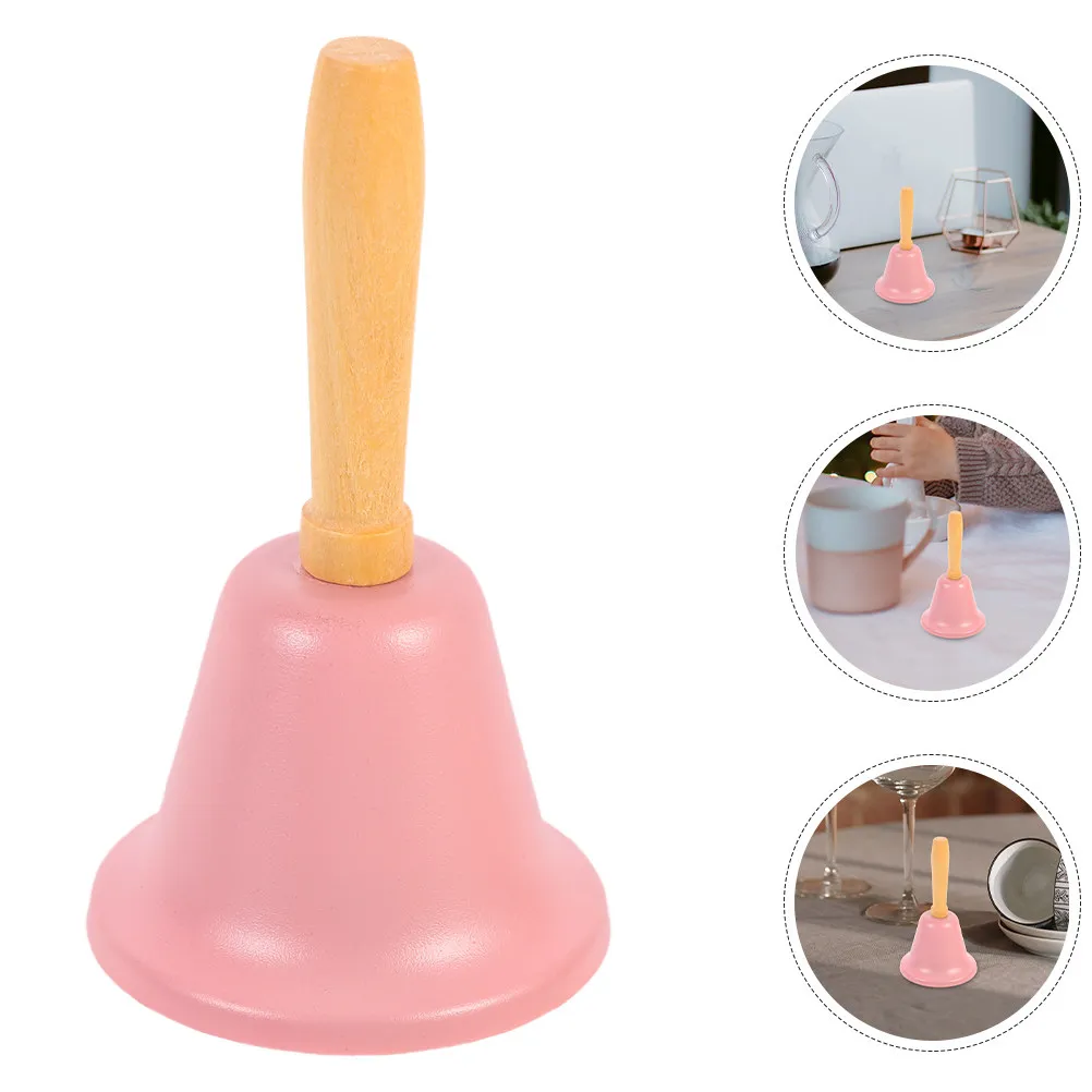 3Pcs Loud Hand Bells Metal Dinner Bells Pink Wooden Handle for Classroom Pet Training Service Reception Bell