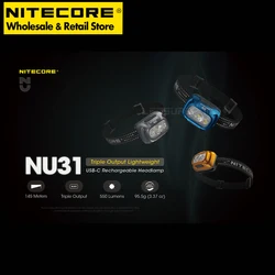 Fast Charging NITECORE NU31 550 Lumens LED Rechargeable Fishing Headlamp Built-in 1800mAh Li-ion Battery