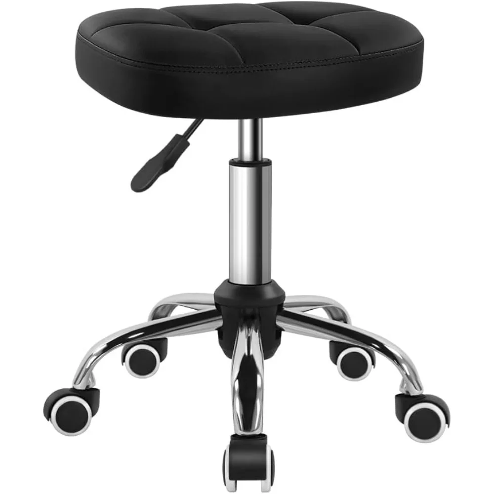 

Minimalist Black Adjustable Rolling Spa Stool with Wheels and Square Seat