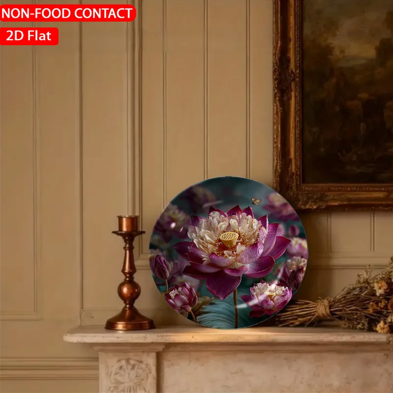 1pc Vintage Pink for Lotus Flower Ceramic Plate - Non-Food Contact Suitable for Home Desk Decor, Elegant Retro Tableware for