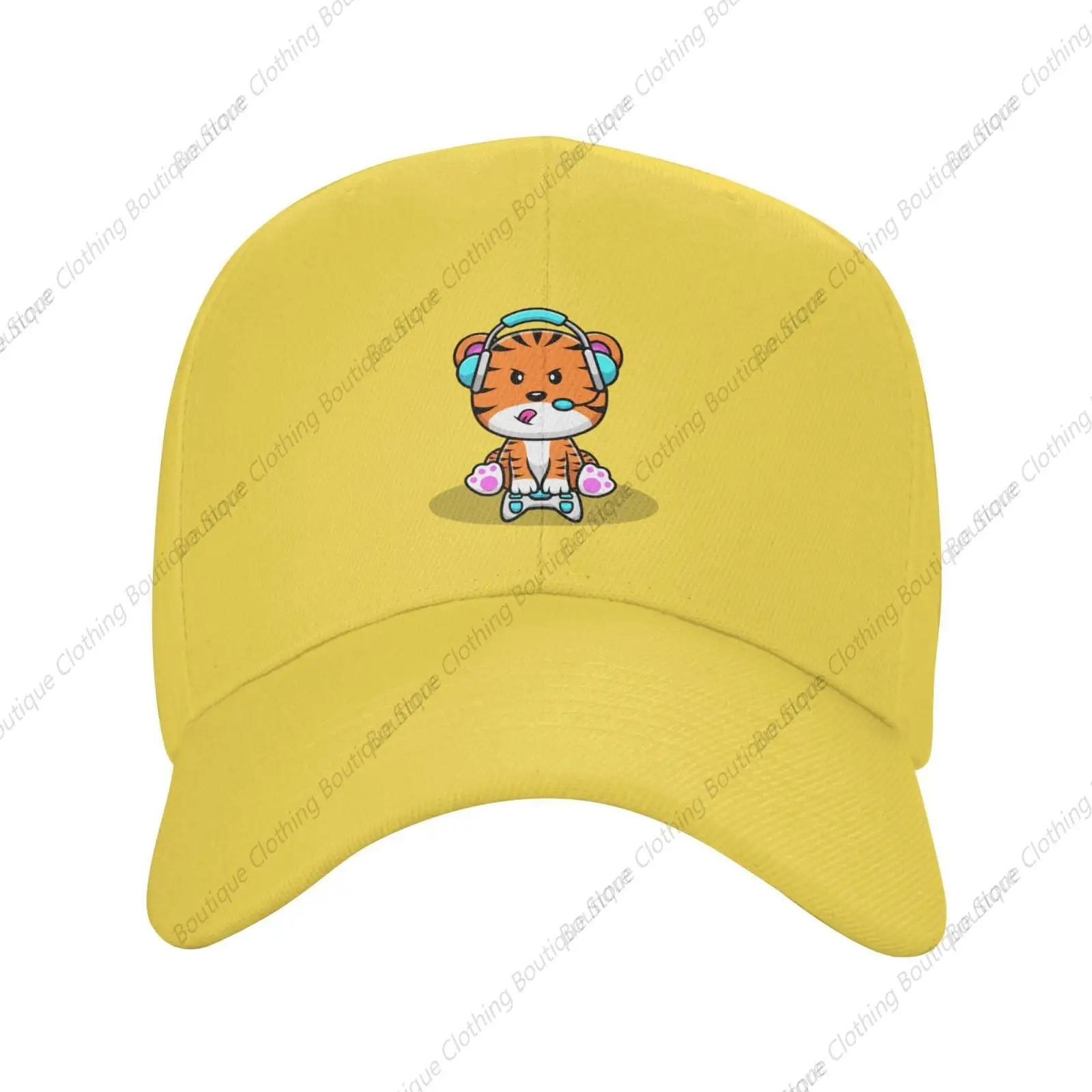 Cute Tiger to Play Games Baseball Cap Women Men Sun Hat Adjustable Golf Caps Dad Hats Yellow