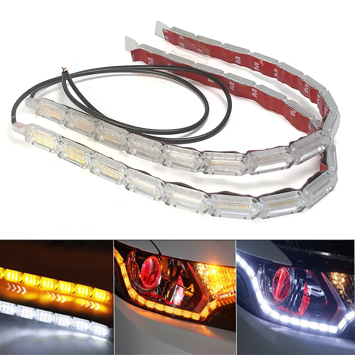 

2pcs Flexible LED Strip DRL Daytime Running Light Waterproof Sequential Flow Headlight Switchback Runners Corner Turn Signal
