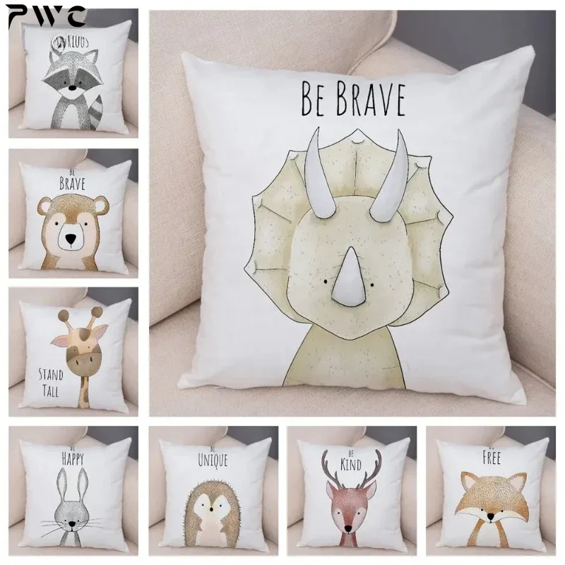 Nordic Be Brave Zebra Hippo Giraffe Pillow Case Decor Cute Animal Cushion Cover for Sofa Lion Fox Soft Pillowcase 45x45cm