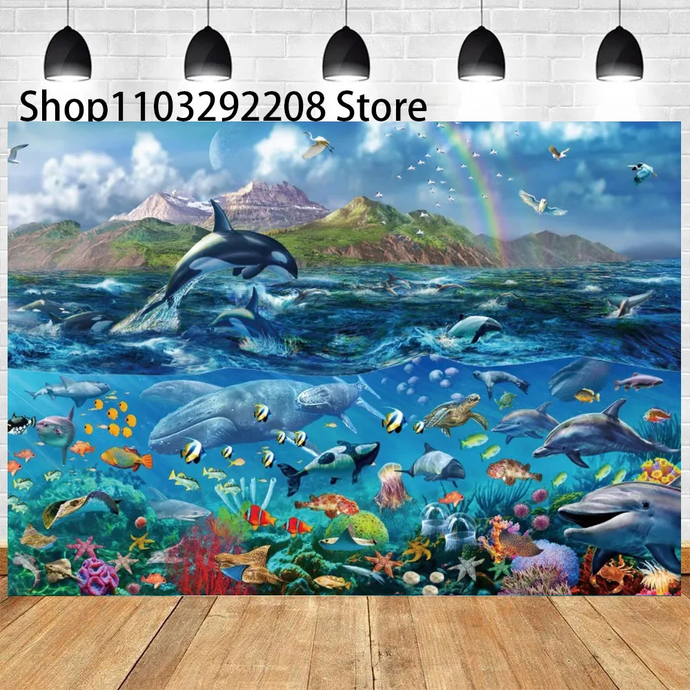 The Underwater World Seabed Theme Birthday Party Ocean Dolphin Marine Coral Fishes Background Photography Baby Shower Supplies