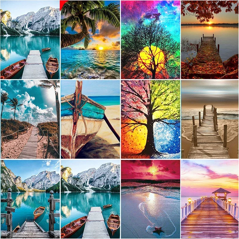 

DIY 5D Diamond Painting Kits Full Drilllake Coast Scenery Diamond Mosaic Hand Inlaid Rhinestone Embroidery Home Decor Gifts