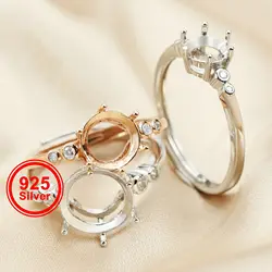 4-15MM Round Prong Bezel Rose Gold Plated Solid 925 Sterling Silver Adjustable Ring Settings for Gemstone DIY Supplies 1210053