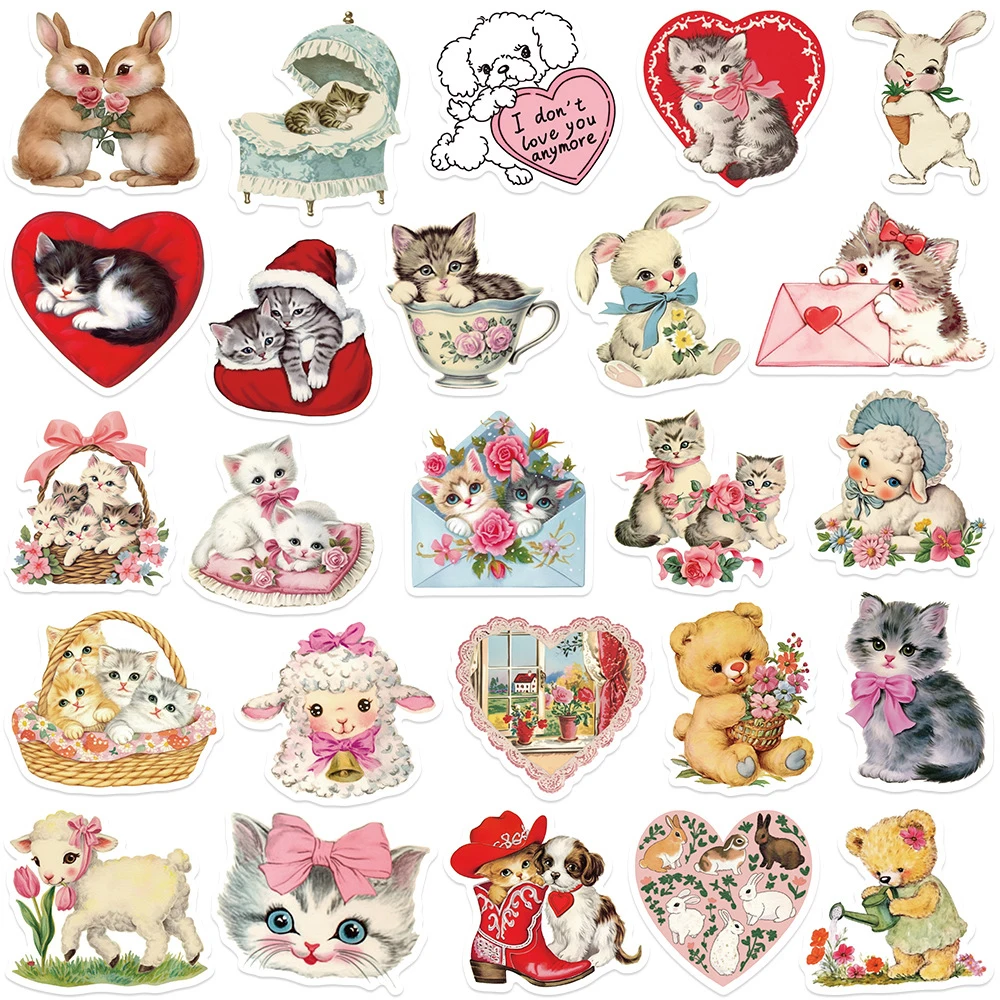 10/30/50 Stuks Retro Cartoon Dieren Esthetische Stickers Leuke Graffiti Sticker Diy Waterfles Telefoon Koffer decals Voor Kinderen Speelgoed
