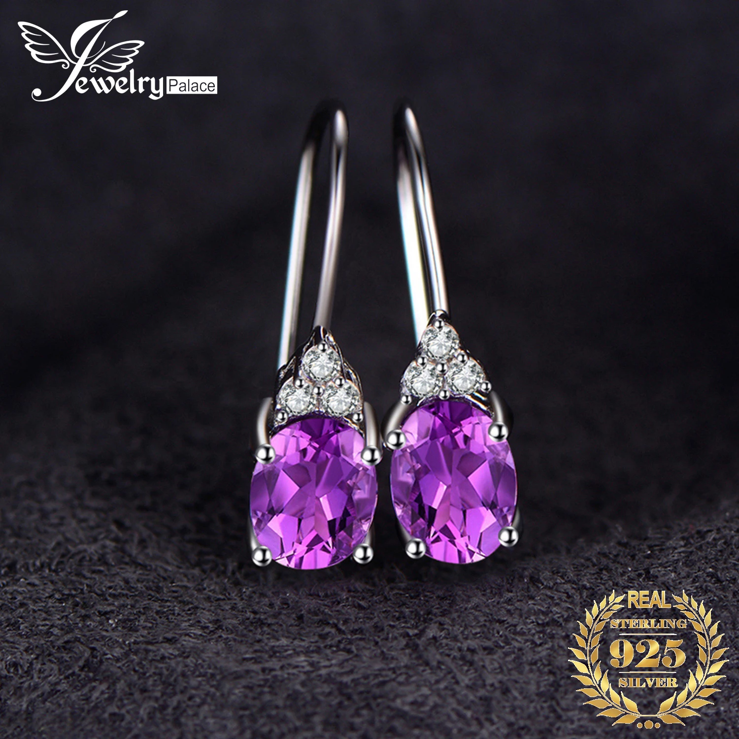 JewelryPalace Oval Purple Created Alexandrite Sapphires 925 Sterling Silver Clip on Drop Earrings for Women Gemstone Jewelry