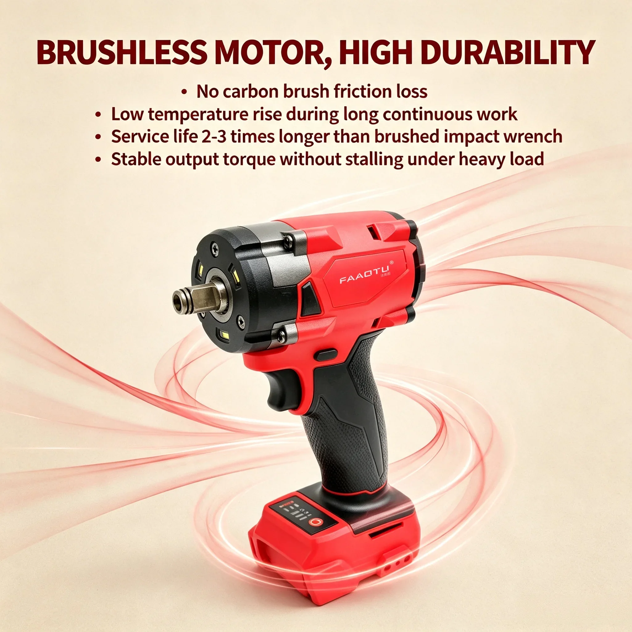 FAAOTU 18V Brushless Cordless 1/2 Inch Impact Wrench, Rechargeable Impact Wrench  Auto Car Truck Maintenance Repair Tool view 3