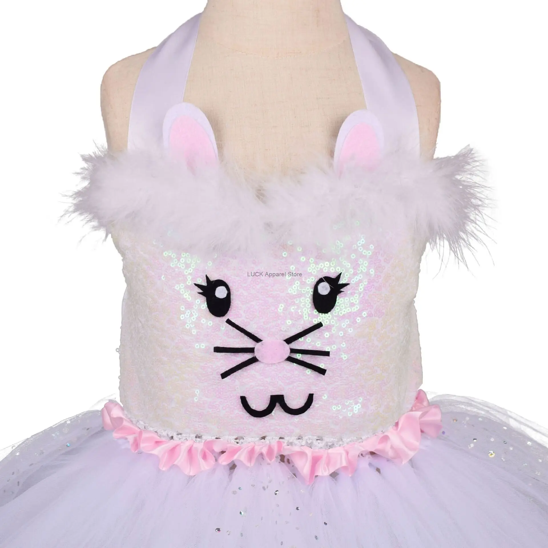 Girl's Sequin Rabbit Fluffy Skirt Animal Role-playing Dresses Stage Performance Party Costume Tutu Skirt Halloween Easter