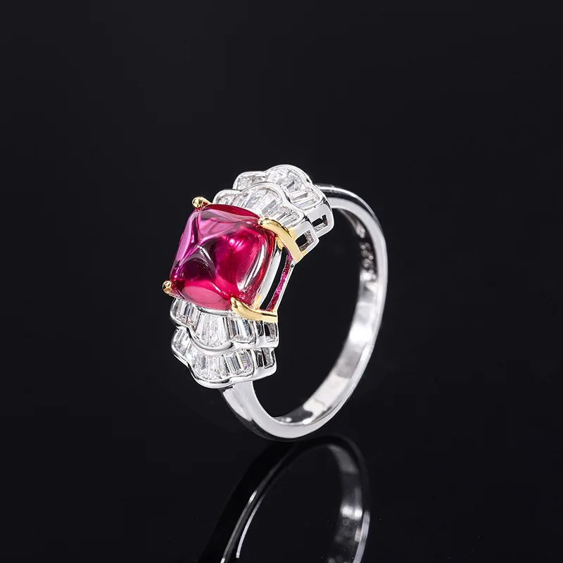 New fashion trend S925 silver inlaid 5A zircon ladies temperament personality color treasure sugar tower bow diamond ring