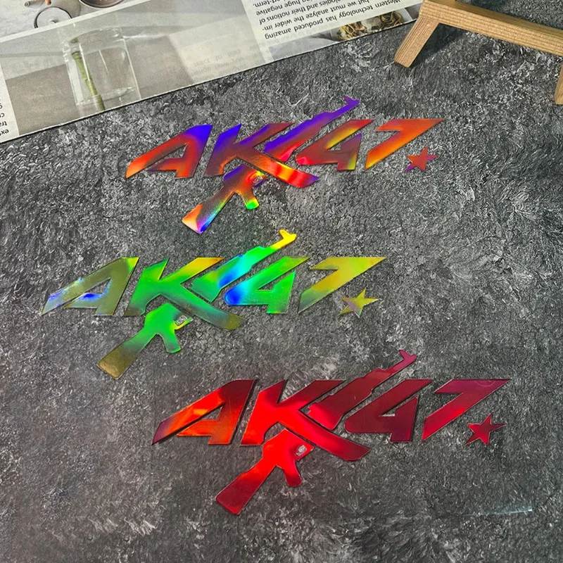 

2 шт. наклейки на мотоцикл с лазерным рисунком АК-47, водонепроницаемые, солнцезащитные, для топливного бака, переднего обтекателя, шлема, самоклеящиеся, декоративные