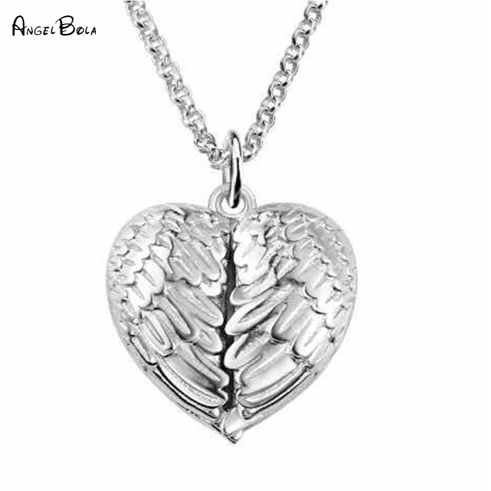 Fashion Angel Wings Women  Men Charm Pendant Necklaces Personalized Customization Photos Heart Shaped Jewelry Wholesale