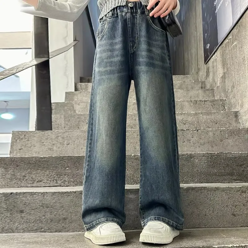 Mädchen Frühling Straight Fit Jeans mit Schmetterlingsmuster Kinder Hose mit weitem Bein für Kinder Freizeitkleidung Hose 5, 7, 9, 11, 13, 14 Jahre