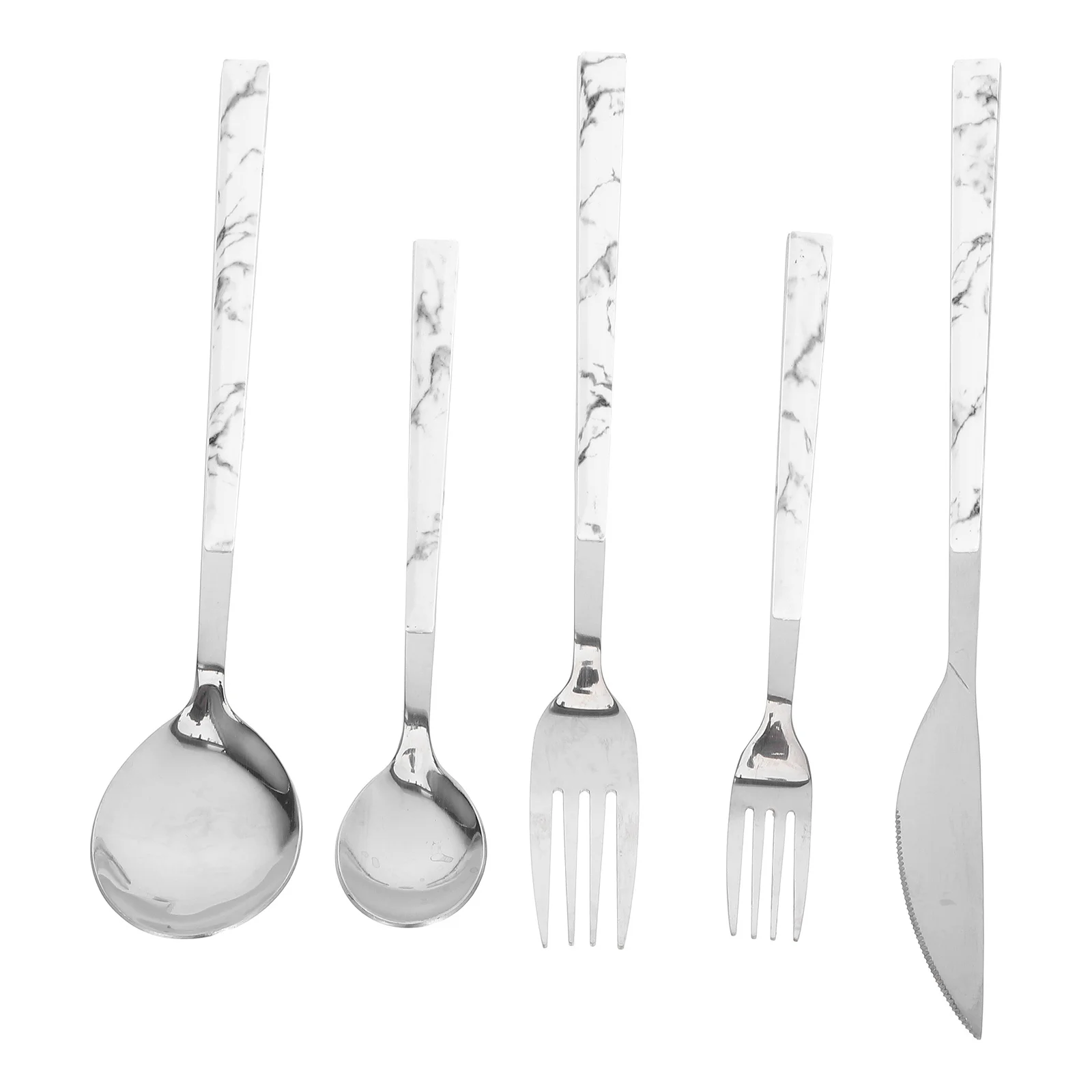 

1 Set Stainless Steel Marble Handle Cutlery Kit Comfortable Grip Flatware For Home Restaurant Hotel Dining Kitchen Essentials
