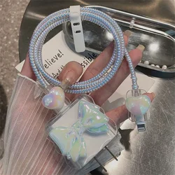 Y2K Cute 3D Colorful Bow Charger Cover For IPhone 11 12 13 14 18W-20W Clear Charge Protection Cover Charger Sleeve Accessories