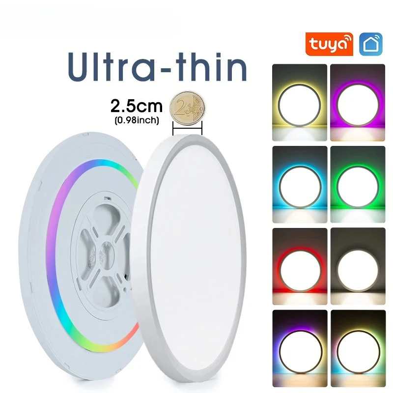 Smart Ceiling Light 0.98 Inch Ultra Thin 36W/28W RGB Dimming APP Remote Voice Control Alexa Google for Home Lighting Decor