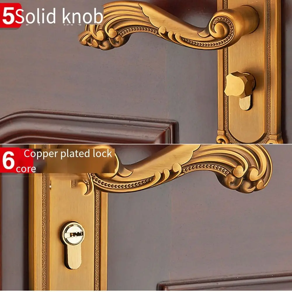 Retro European Style Door Handle Locks Set Vintage Anti-theft Security Lock with 3pcs Keys Easy Install Interior Door Knobs Home