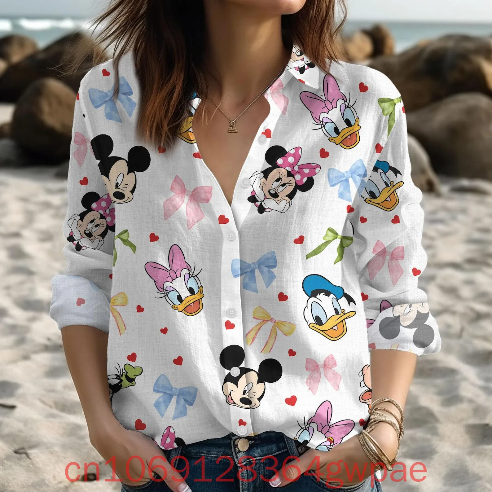 Disney Donald Duck Women's Blouses Shirt Casual Button Up Long Sleeve Shirt Summer Stylish and Elegant Women Shirts Tops