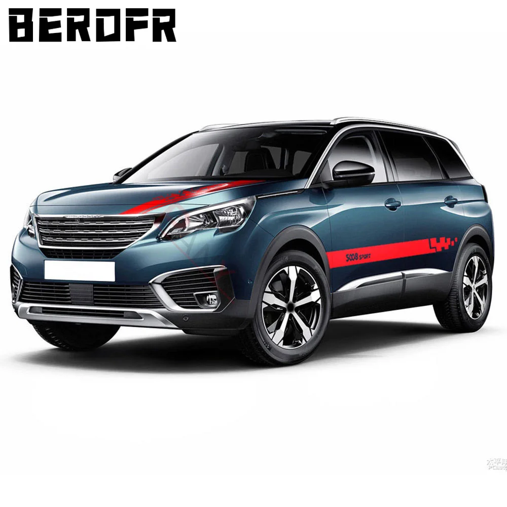 Racing Sport Car Hood Cover Decal Door Side Stripes Skirt Sticker Decal for Peugeot 5008 2017 2018 2019 2020 2021 Accessories