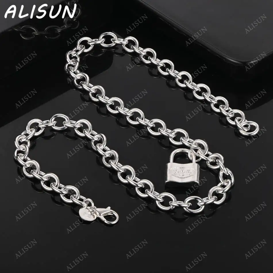 

ALISUN 925 Sterling Silver 45cm Lock Chain Necklace For Women Man Charm Trend Birthday Gifts Fashion Party